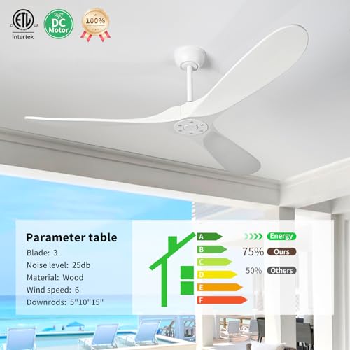 72" Solid Wood Ceiling Fan with Remote Control - Energy Efficient, Stylish Design for Indoor and Outdoor Use - Image 3