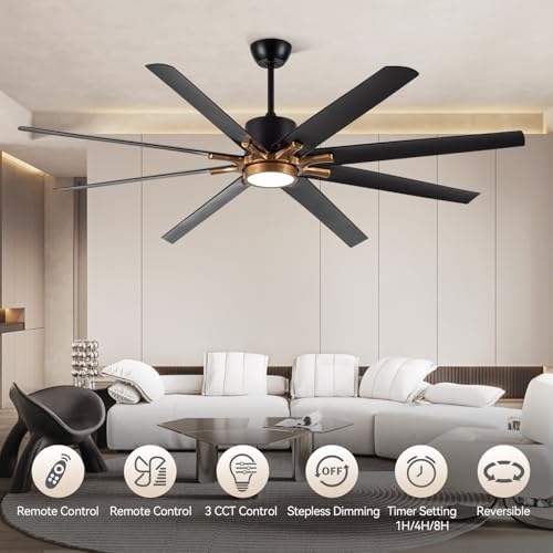 72-Inch Black Ceiling Fan with Remote Control and Light - Energy Efficient & Quiet - Image 2