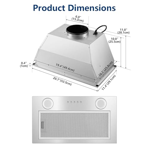 20 Inch Stainless Steel Kitchen Range Hood Insert - Ducted/Ductless Convertible Exhaust Fan - Image 6