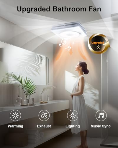 Bathroom Exhaust Fan with Light and Heater - 160 CFM Bluetooth Speaker - Image 4