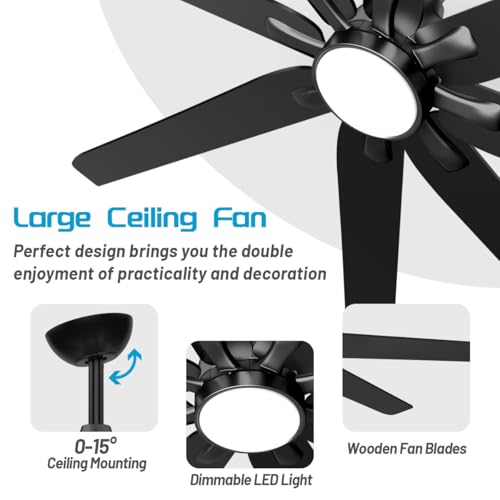 62-Inch Modern Ceiling Fan with LED Light and Remote Control - Matte Black - Image 2