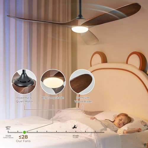 60 Inch Solid Wood Ceiling Fan with Lights and Remote Control, Modern Design for Indoor and Outdoor Use - Image 3