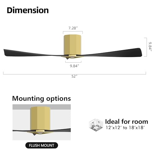 Matte Black 52" DC Flush Mount Ceiling Fan - Modern Hugger Design - Image 3