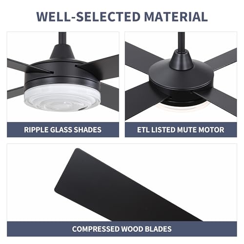 52 Inch DC Ceiling Fan with Remote Control and Ripple Glass Shade – Modern Design for Indoor Spaces - Image 6