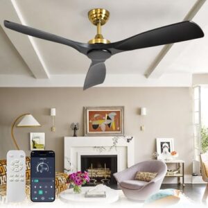 Modern Black and Gold 52 Inch Ceiling Fan with Remote Control - No Light