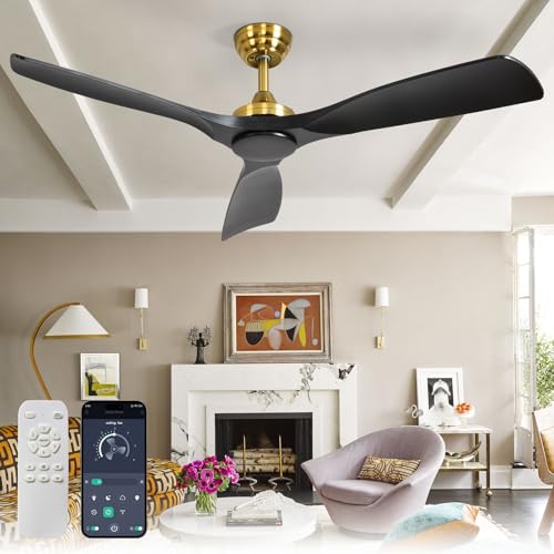 Modern Black and Gold 52 Inch Ceiling Fan with Remote Control - No Light