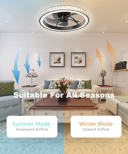 Low Profile Modern Crystal Chandelier Ceiling Fan with Remote Control - Image 6