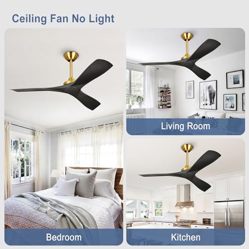 52 Inch Modern Ceiling Fan with Remote Control in Black and Gold - No Light Design - Image 4
