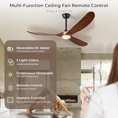 60 Inch Solid Wood Ceiling Fan with Lights and Remote Control, Modern Design for Indoor and Outdoor Use - Image 4