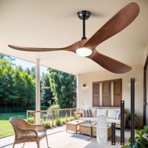 60 Inch Solid Wood Ceiling Fan with Lights and Remote Control, Modern Design for Indoor and Outdoor Use