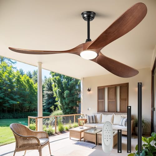 60 Inch Solid Wood Ceiling Fan with Lights and Remote Control, Modern Design for Indoor and Outdoor Use