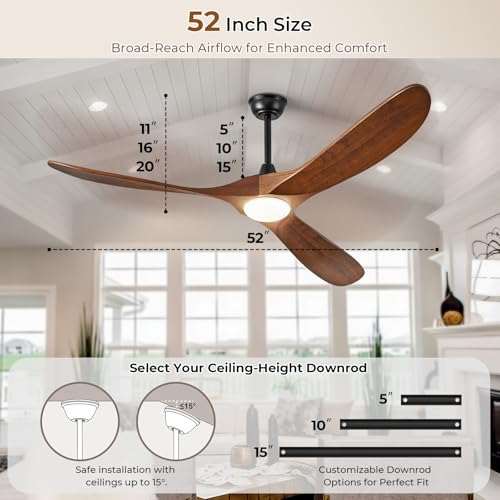 60 Inch Solid Wood Ceiling Fan with Lights and Remote Control, Modern Design for Indoor and Outdoor Use - Image 6