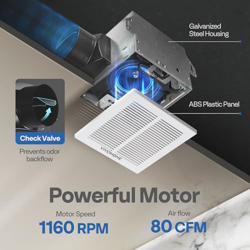 High-Efficiency Bathroom Exhaust Fan with Humidity Sensor - 80 CFM - Image 4