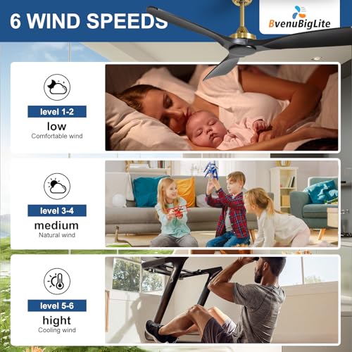 Modern Black and Gold 52 Inch Ceiling Fan with Remote Control - No Light - Image 6