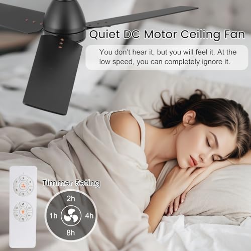 52" Low Profile Ceiling Fan with LED Light and Remote Control - Image 3