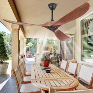 60-Inch Outdoor Ceiling Fan Without Lights - Remote Control & Solid Wood Blades