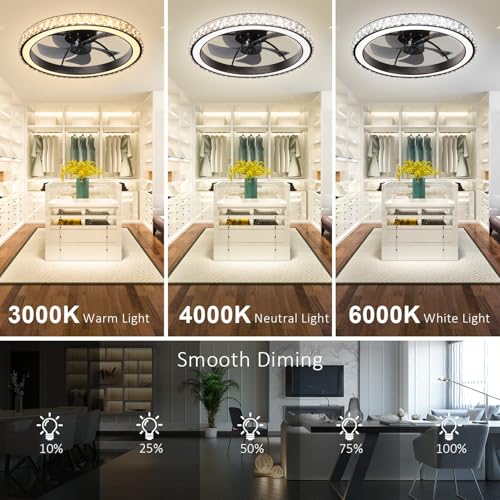 Low Profile Modern Crystal Chandelier Ceiling Fan with Remote Control - Image 5