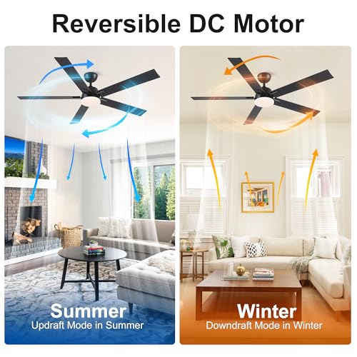 60 Inch Modern Ceiling Fan with Lights and Remote Control - Versatile Black Design - Image 5