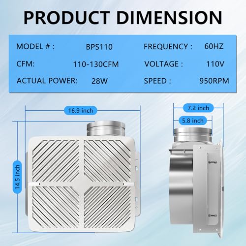 Energy-Saving Bathroom Exhaust Fan 110-130 CFM - Image 3