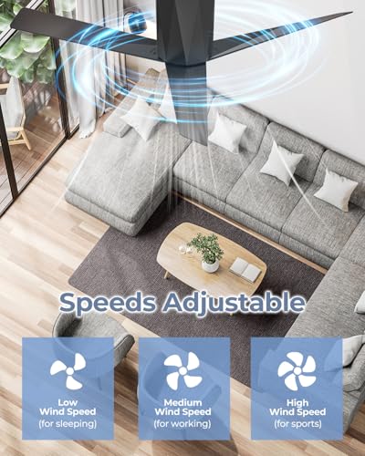 52-Inch Modern Black Flush Mount Ceiling Fan with LED Dimmable Lights and Remote Control - Image 6