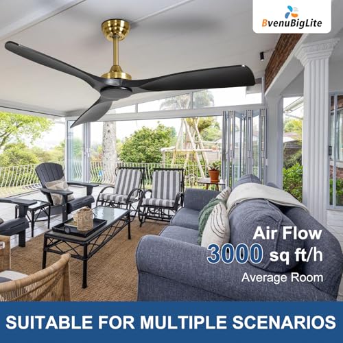 Modern Black and Gold 52 Inch Ceiling Fan with Remote Control - No Light - Image 5