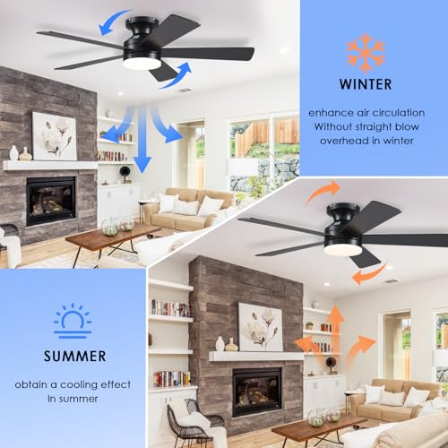 46" Black Low Profile Flush Mount Ceiling Fan with LED Lights and Remote Control - Image 4