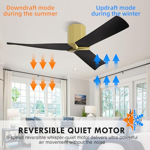 Matte Black 52" DC Flush Mount Ceiling Fan - Modern Hugger Design - Image 4