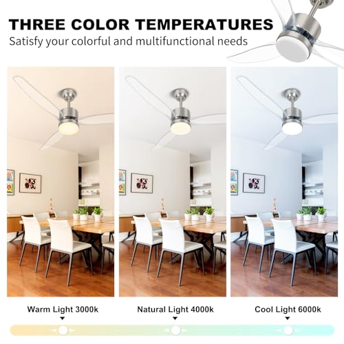 52 Inch Clear Ceiling Fan with Light - Modern Brushed Nickel Design - Image 2