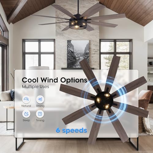 72-Inch Large Ceiling Fan with Remote - Modern Black Design for Living Rooms and Patios - Image 4