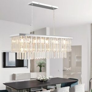 16-Light Modern Rectangular Crystal Chandelier - Elegant Pendant Lighting for Dining Room and More