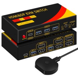 Dual Monitor KVM Switch for 2 Computers - HDMI & DisplayPort - 8K@60Hz